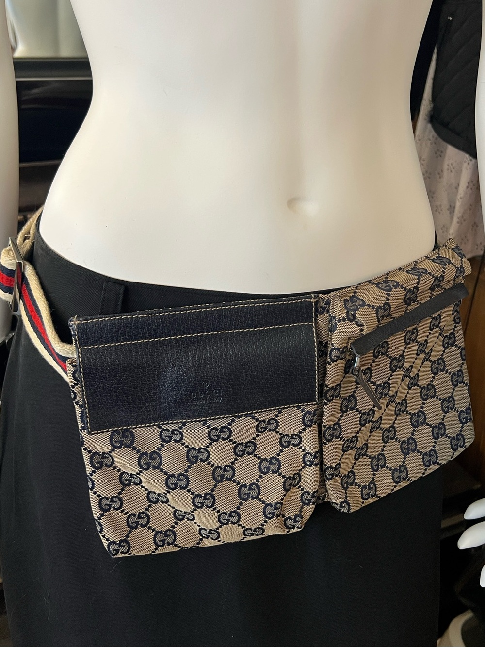 Vintage Gucci GG Canvas Web Double Pocket Belt Bag - Picture 3 of 11